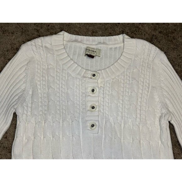 SONOMA Womens White Cable Knit Sweater Henley Retro Classic Fishermen Y2k LARGE - Picture 7 of 10